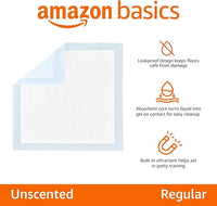 Amazon Basics Dog and Puppy Pee Pads, 5-Layer Leak-Proof Super Absorbent, Quick-Dry Surface, Potty Training, Regular (22x22"), 100 Count, Blue & White