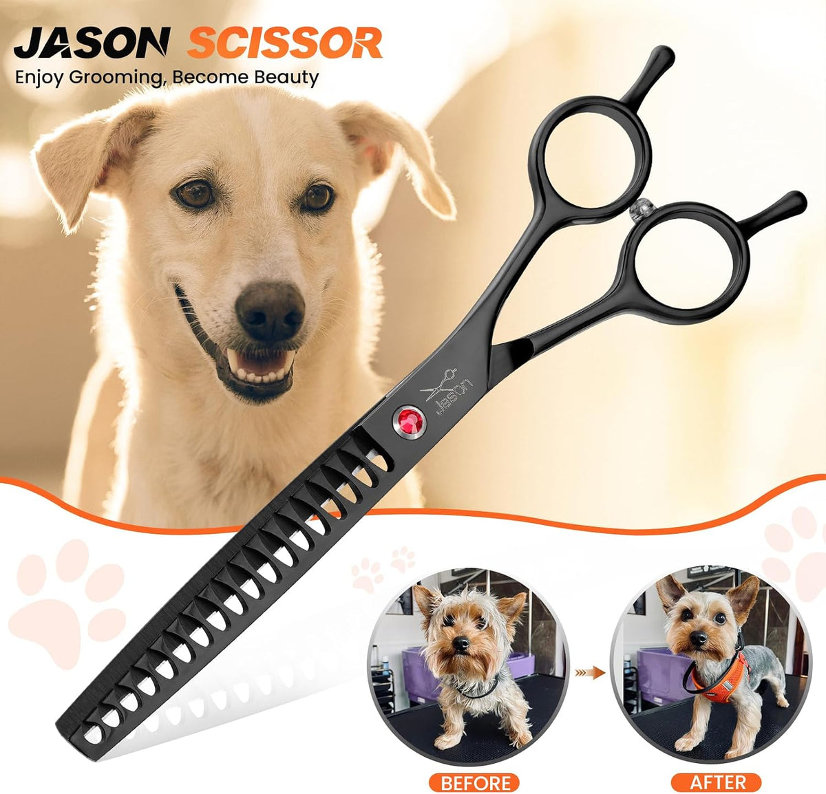 JASON Dog Grooming Thinning Scissors - Black / 7.03 - image 4