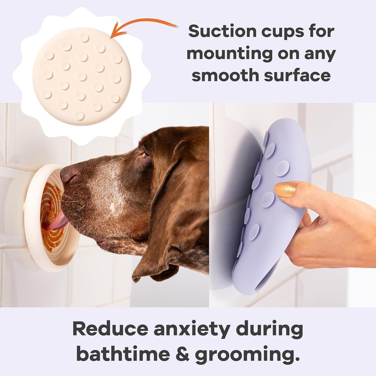 Lick Dish, Silicone Lick Mat + Slow Feeder for Cats & Small Dogs - Periwinkle + Almond / Small - image 3