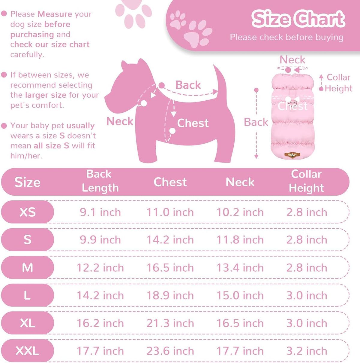 Warm Fleece Dog Jacket Coat for Small Medium Dog Winter Clothes Girl – Essentials for Dogs - Pink / X-Large - image 2