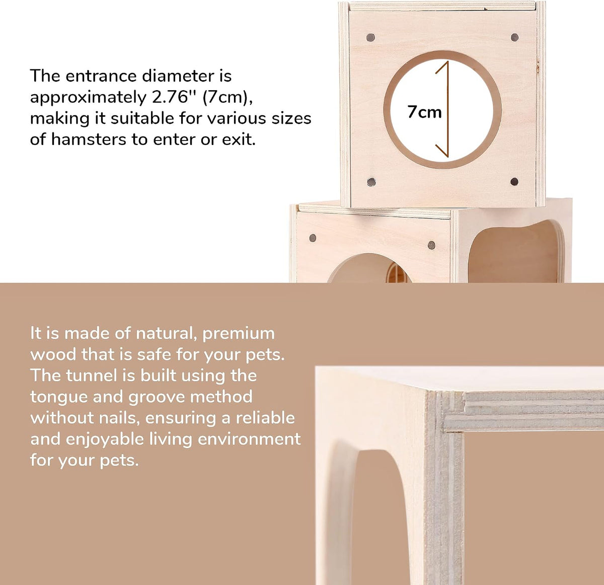 Wooden Hamster Hideout House, Small‑Pet Habitat Tunnel - Living Room - image 4
