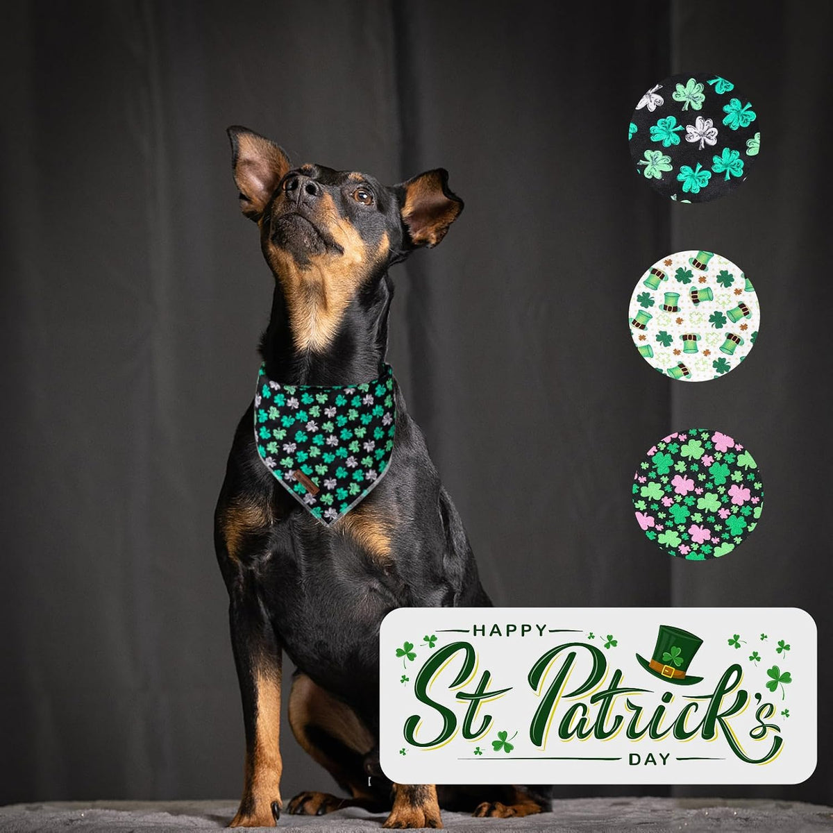 MR. CHUBBYFACE Fall Orange Plaid Dog Bandanas Reversible Triangle - C:Pinwheel Clover / L - image 4