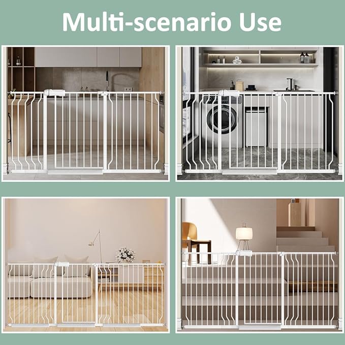 TSAYAWA Extra Wide Baby Safety Gate 29.6-33.8Inch Auto Close Child Gates, Pressure Mounted Gate for Stairs & Doorways, Indoor/Outdoor Heavy-Duty Pet Gate for Toddlers, Dogs, White