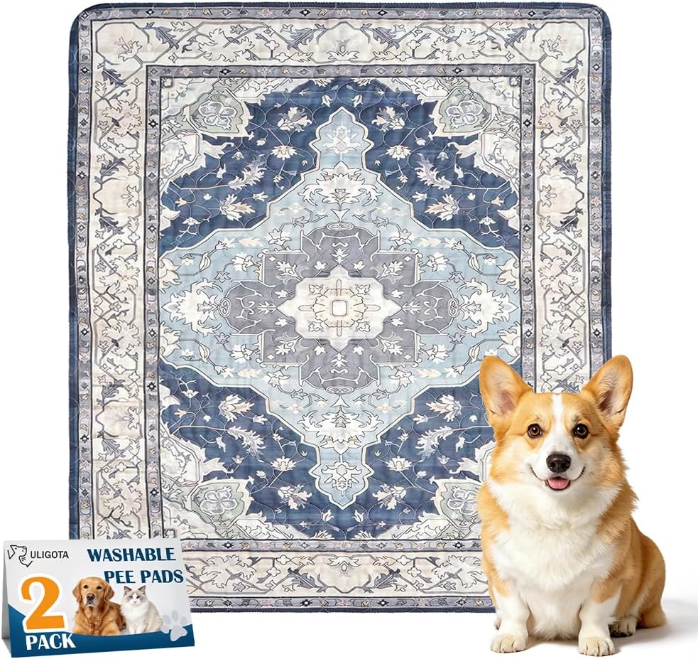 Washable Pee Pads for Dogs, Non-Slip Potty Pads - Navy & Ecru / 36"x36" (Pack of 2)