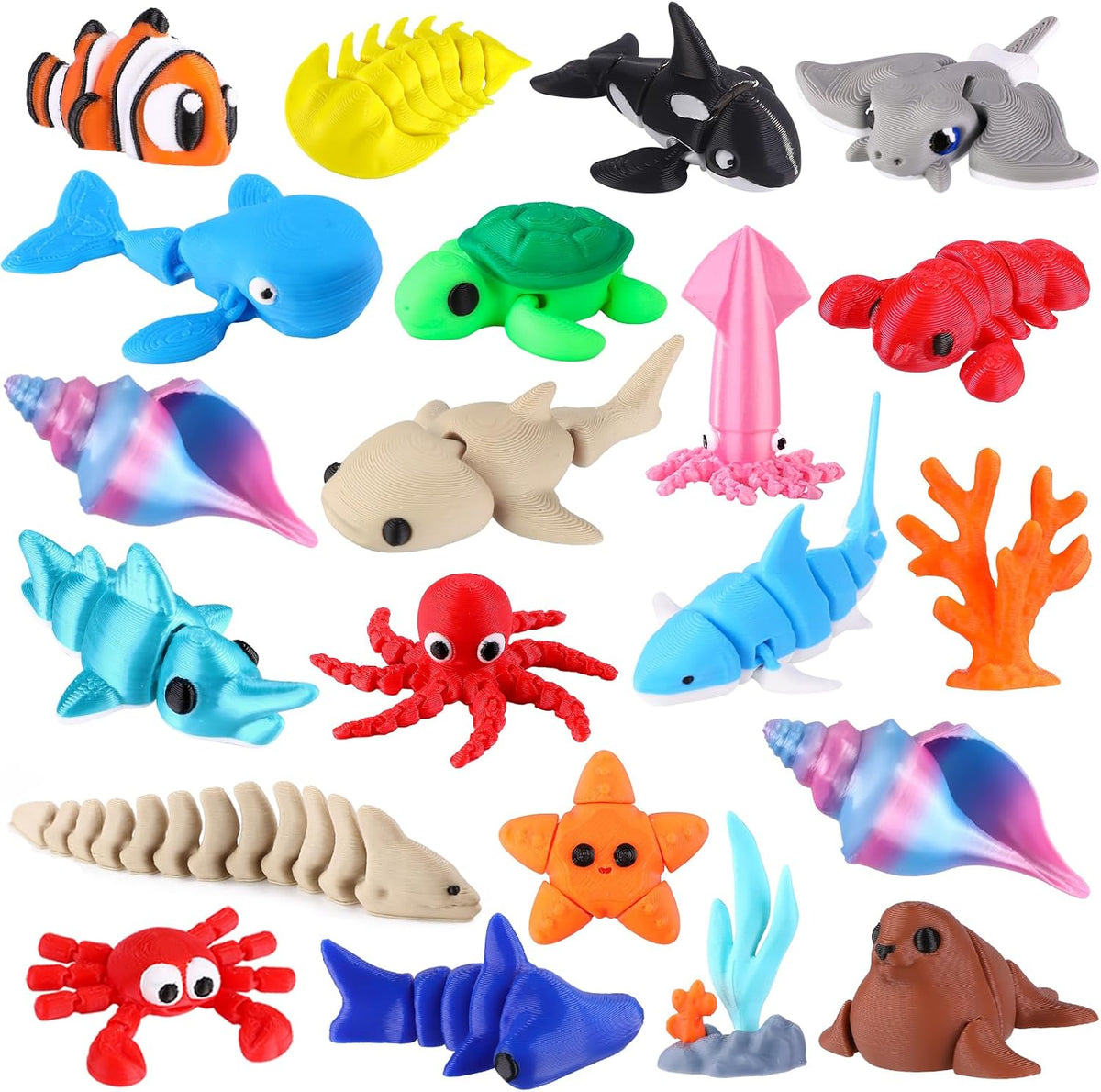 Celltestria 18PCS 3D Printed Skeleton Fidget Toys with Coffin Storage - 21Pcs Ocean Animals