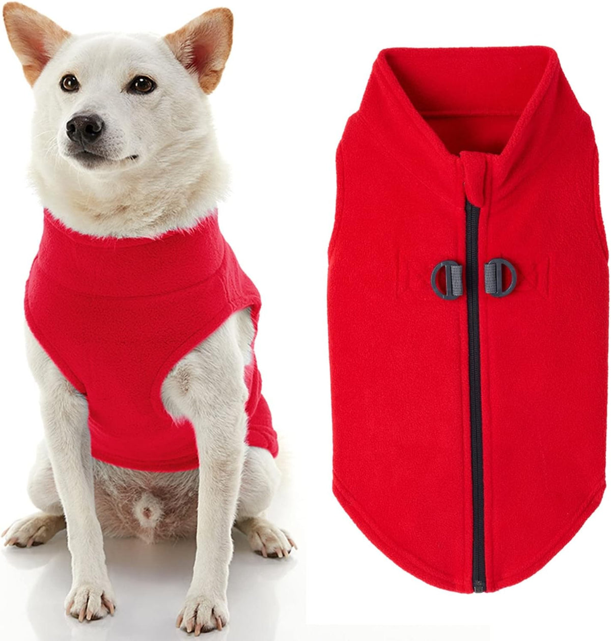 Gooby Zip-Up Fleece Dog Sweater - Medium chest (~17.5") / Red