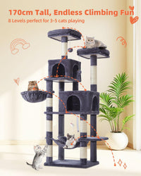 Taoqimiao Cat Tree, 67 in Tall Cat Tower with 2 Plush Cat Condos – Essentials for Cats - 67 inches / Smoky Gray - image 3