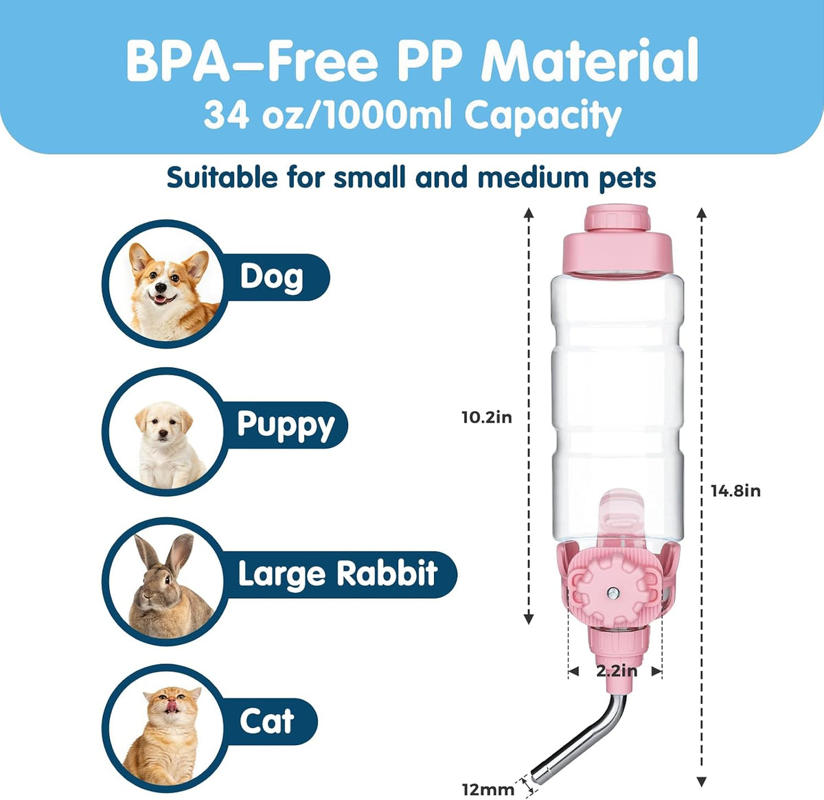 Vannon Water Bottle for Small Animals - 34oz / Pink - image 2