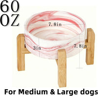 Elevated/Raised Ceramic Dog Bowl with Bamboo Stand，6 Inch 3.6 Cups - Marble Pink / Large - image 3