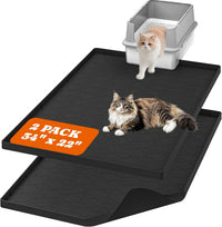 2 Pack Silicone Cat Litter Mat 34 x 22 in, Easy to Clean - Black / 2 Pack