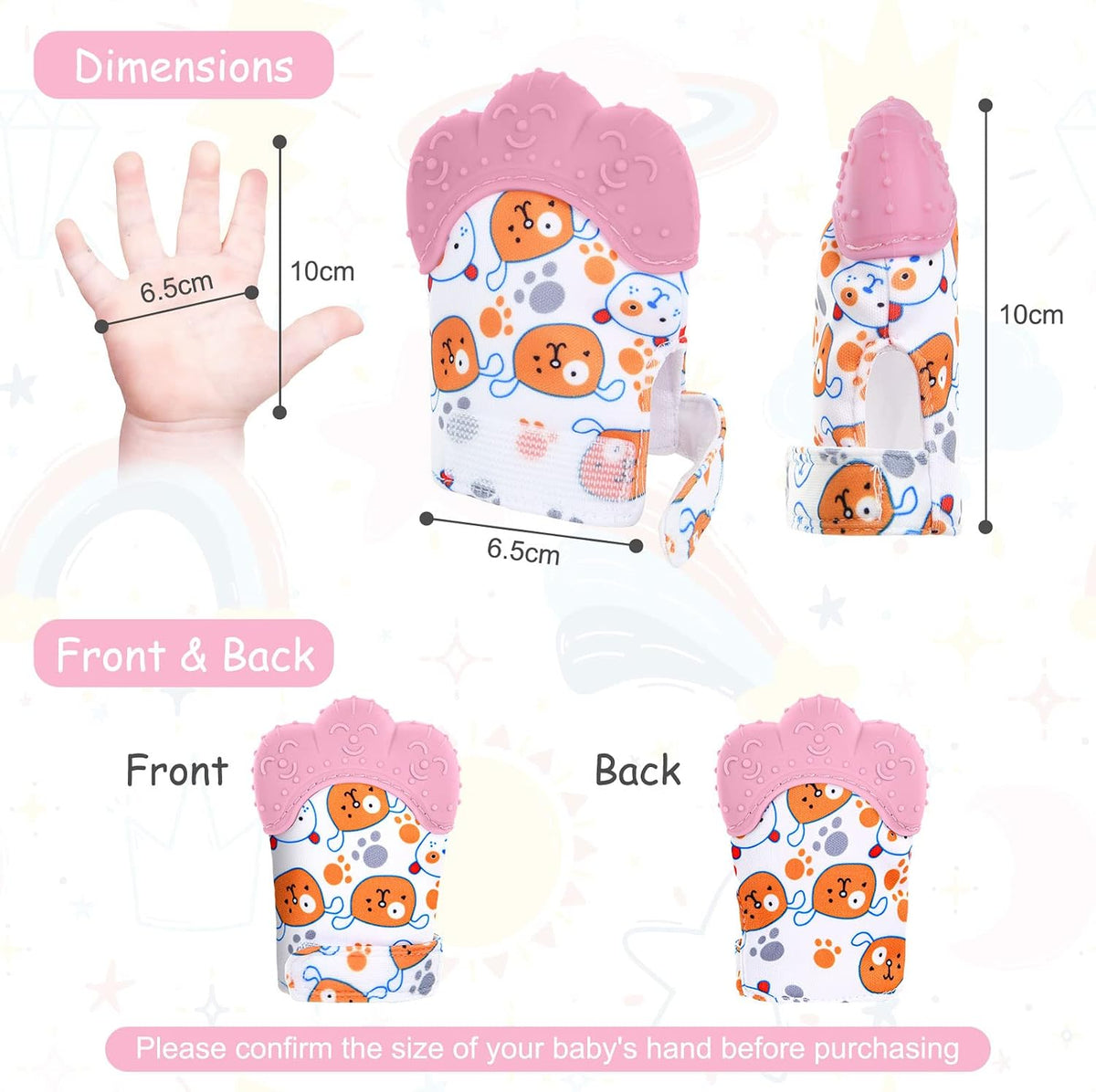 2Pack Silicone Teething Mitt - pink bear - image 2