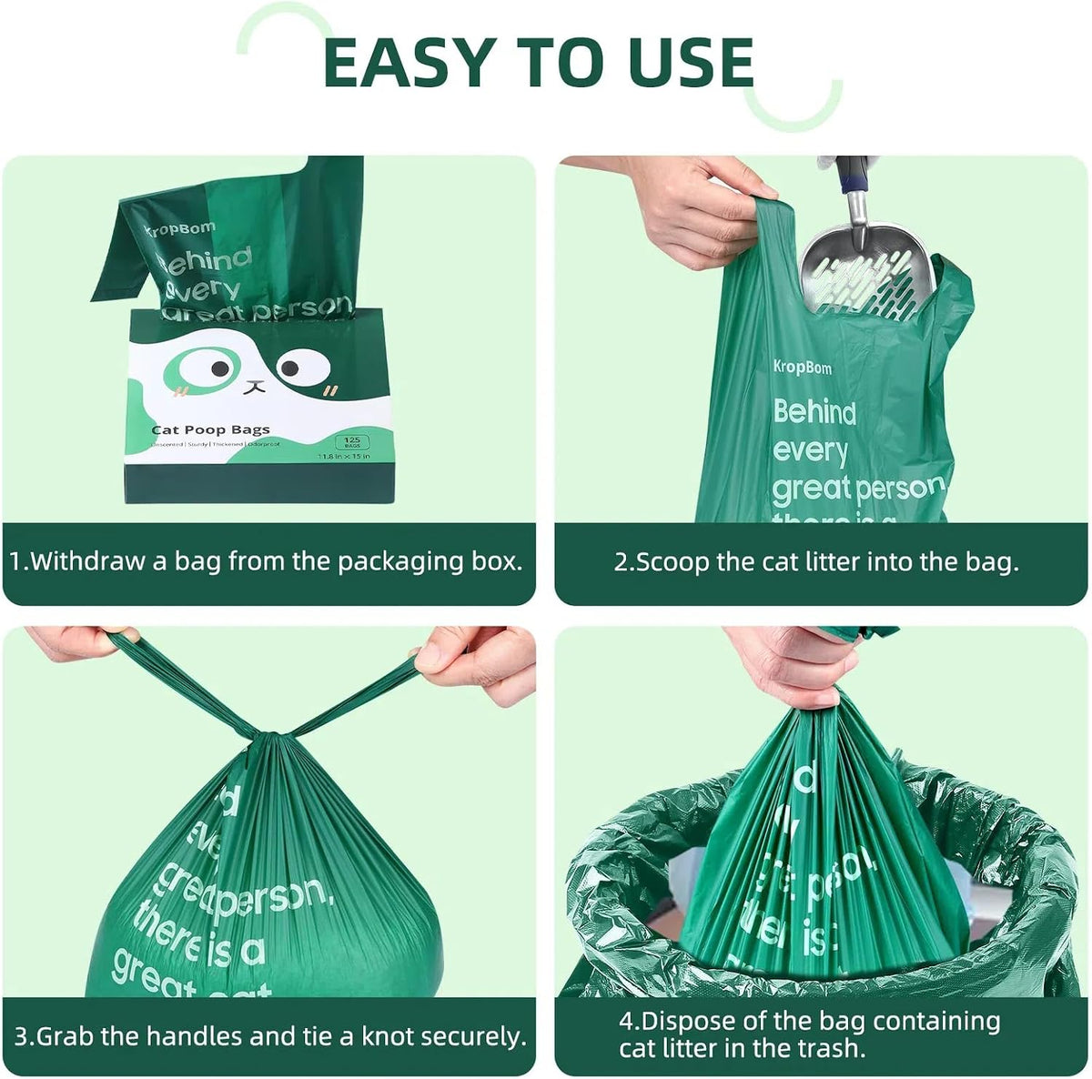 125 Count Cat Poop Bags with Handles - Unscented / 125 Count / Large-17.7"x11.8" - image 4