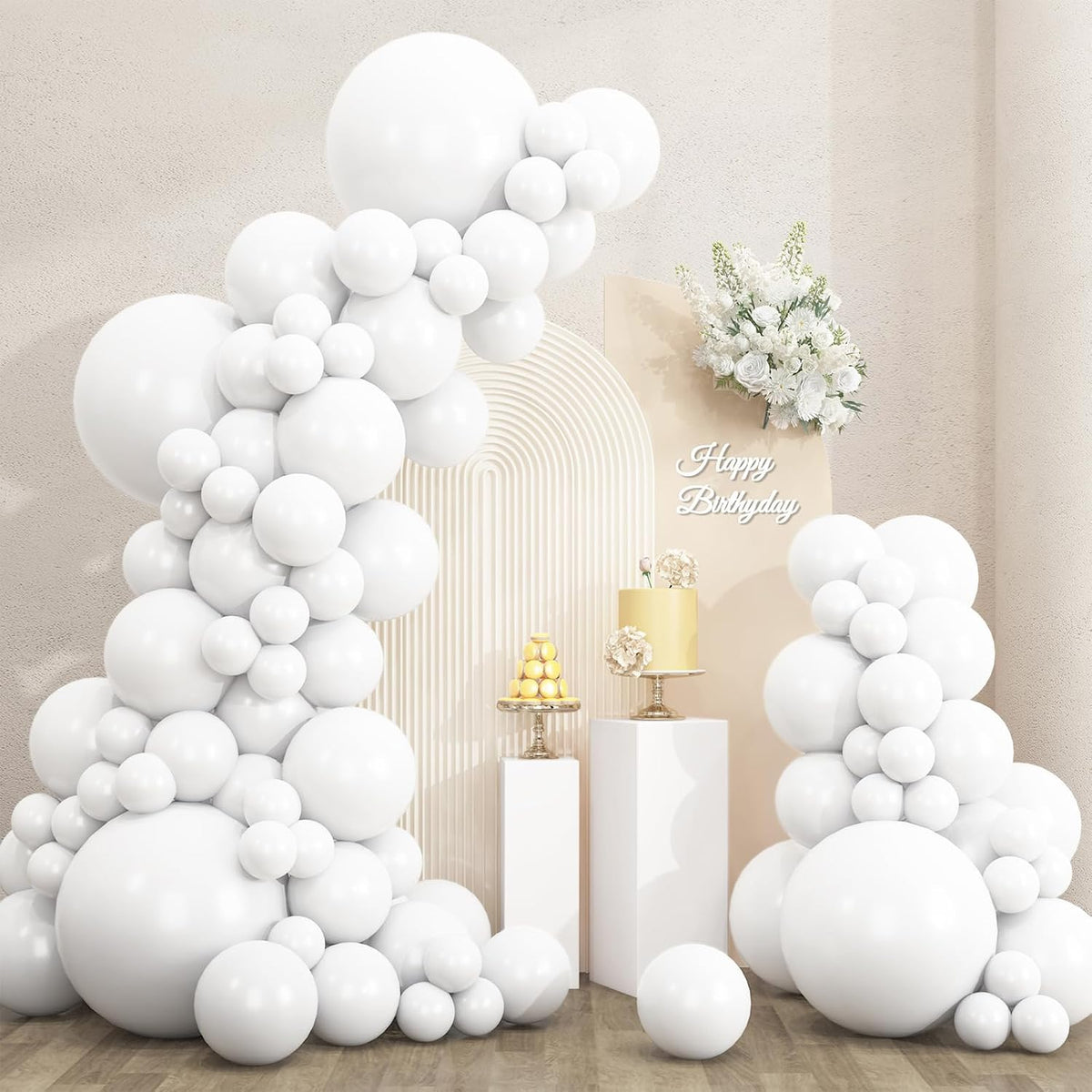 RUBFAC White Balloons Different Sizes 135pcs for Birthday Arch – Fun for Kids & Family - White