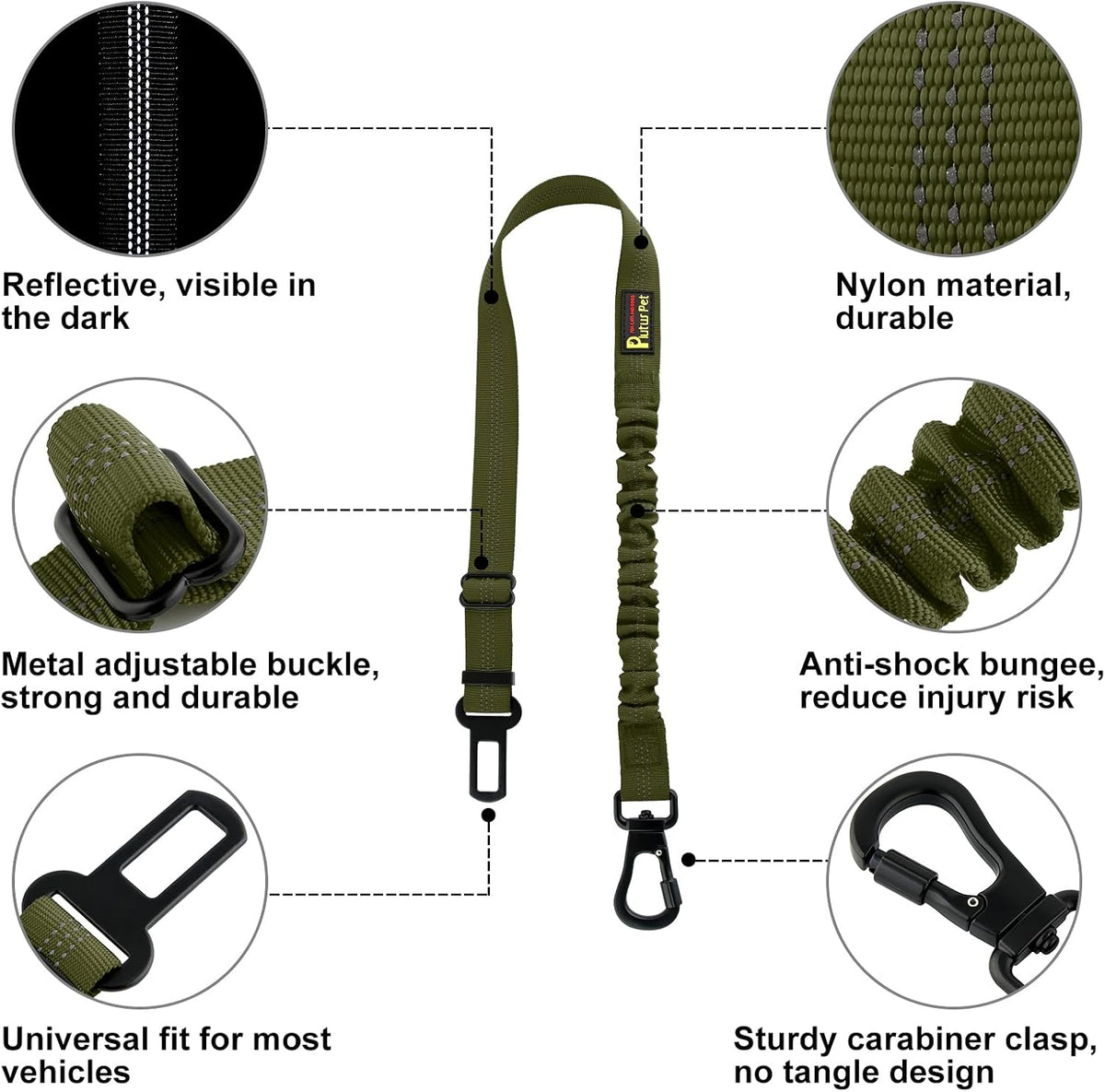 Plutus Pet Dog Seat Belt for Car - Ranger Green - image 2