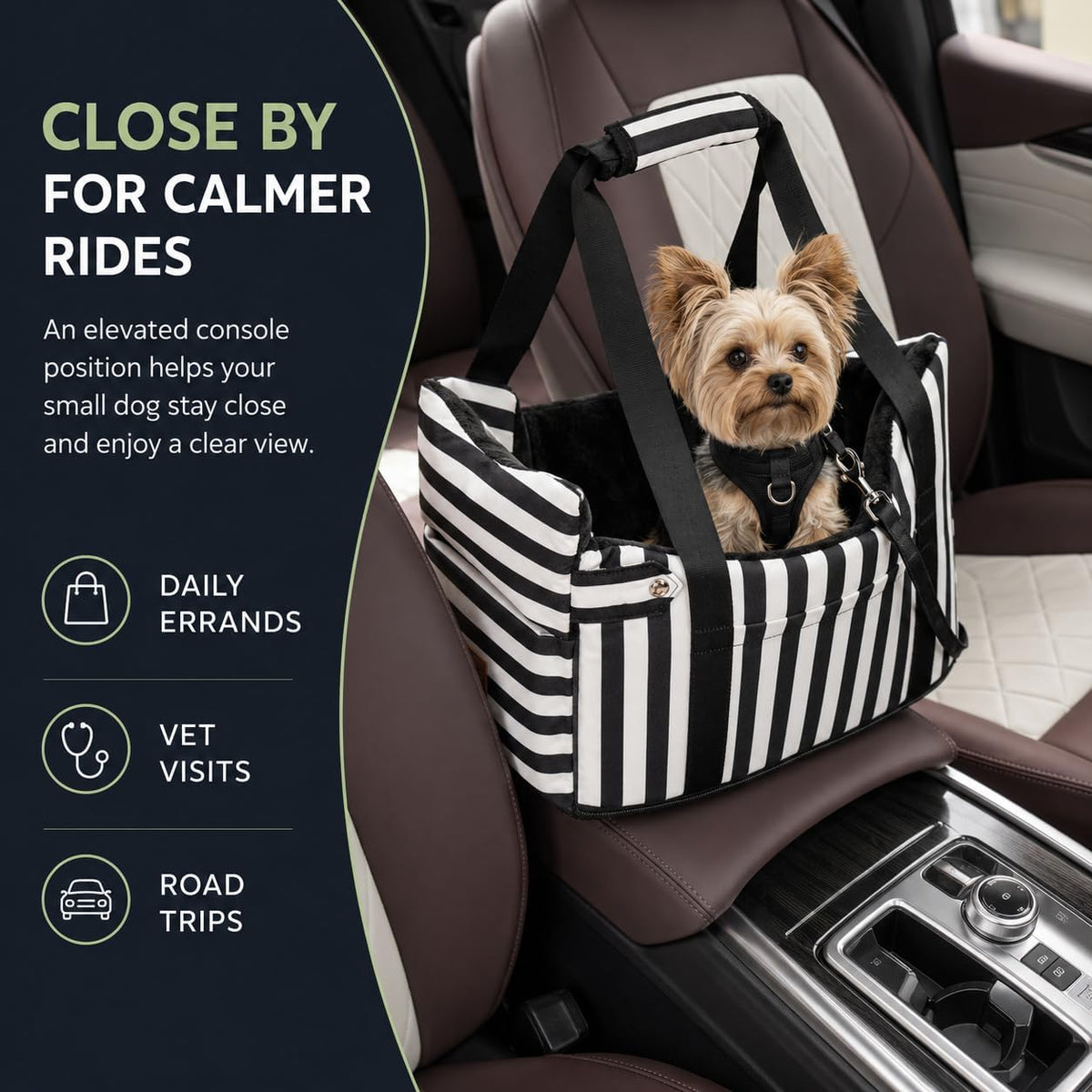Console Dog Car Seat for Small Dogs to – Essentials for Dogs - Black and White / Small - image 2