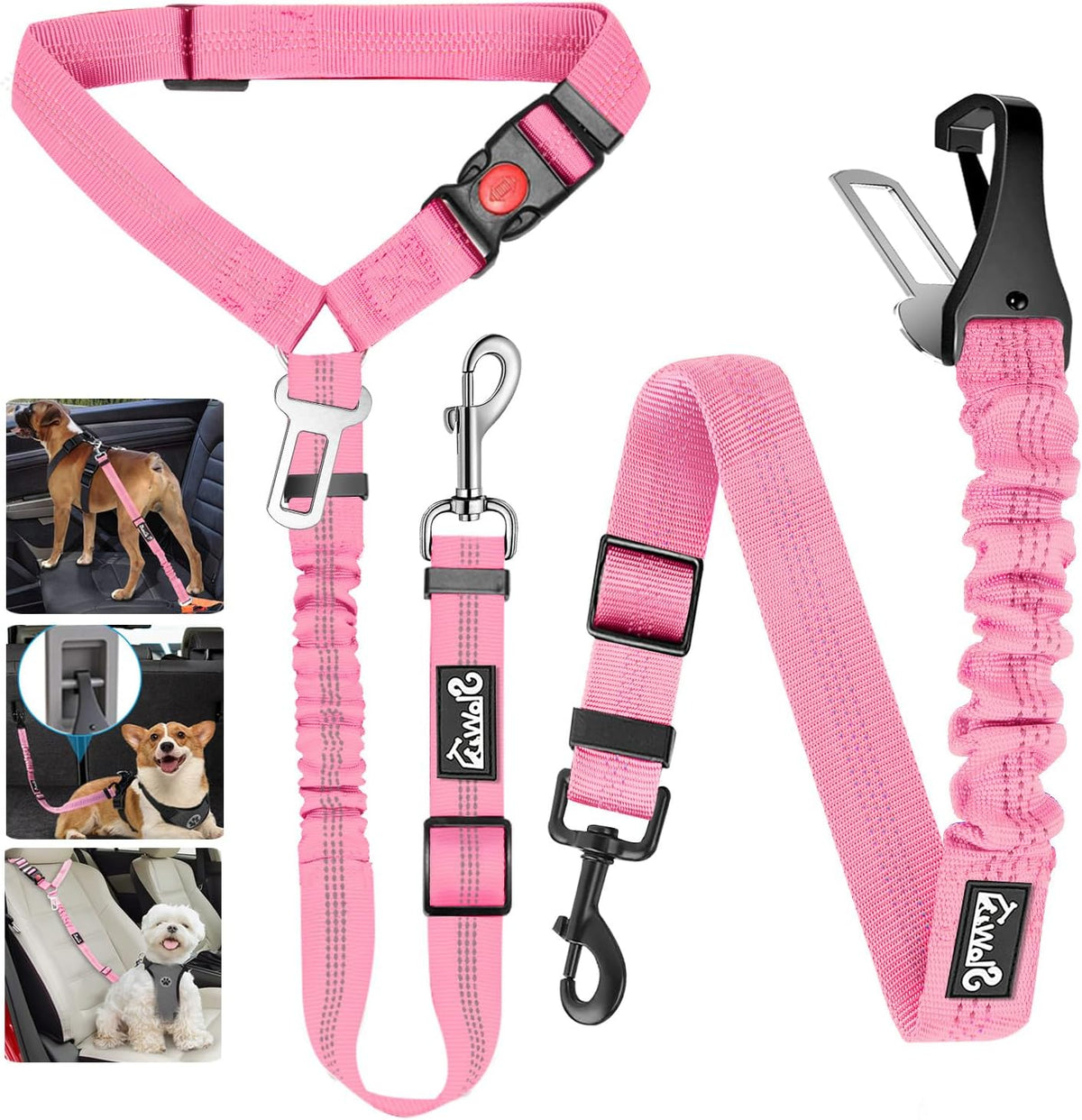 Lukovee Dog Seat Belt, 3-in-1 Headrest & Seatbelt Clip & Latch, 2 Pack – Essentials for Dogs - A-Pink / A- Headrest with Clip + 2 in 1 Seat Belt