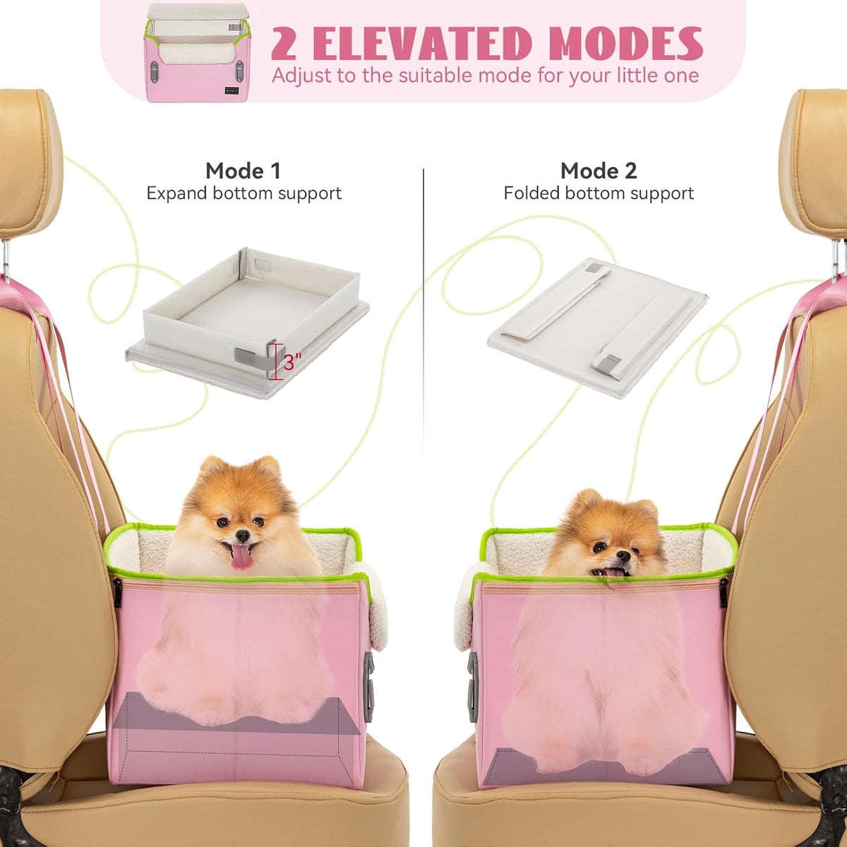 PETSFIT Dog Car Seats for Small Dogs, Patented Safety Buckles - Oxford Cloth / Pink - image 4