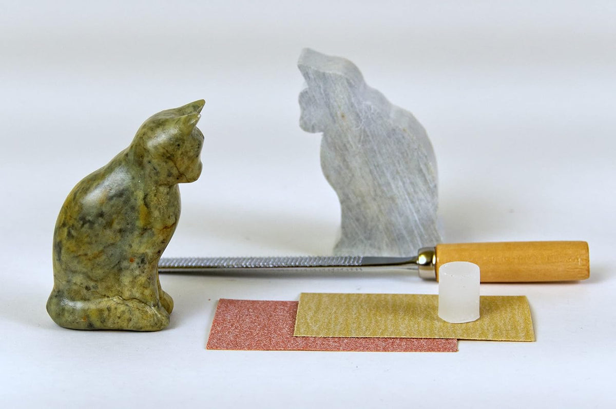 Studiostone Creative soapstone carving kit with pre-cut cat block, file and sandpaper - view 3