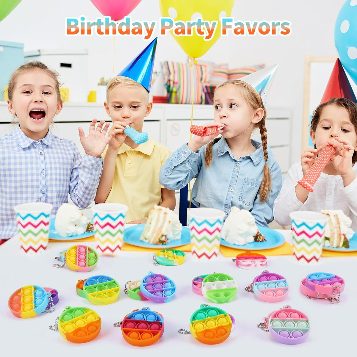 PICcircuit 30 pack mini pop fidget keychains in multicolor shapes for party favors - view 7