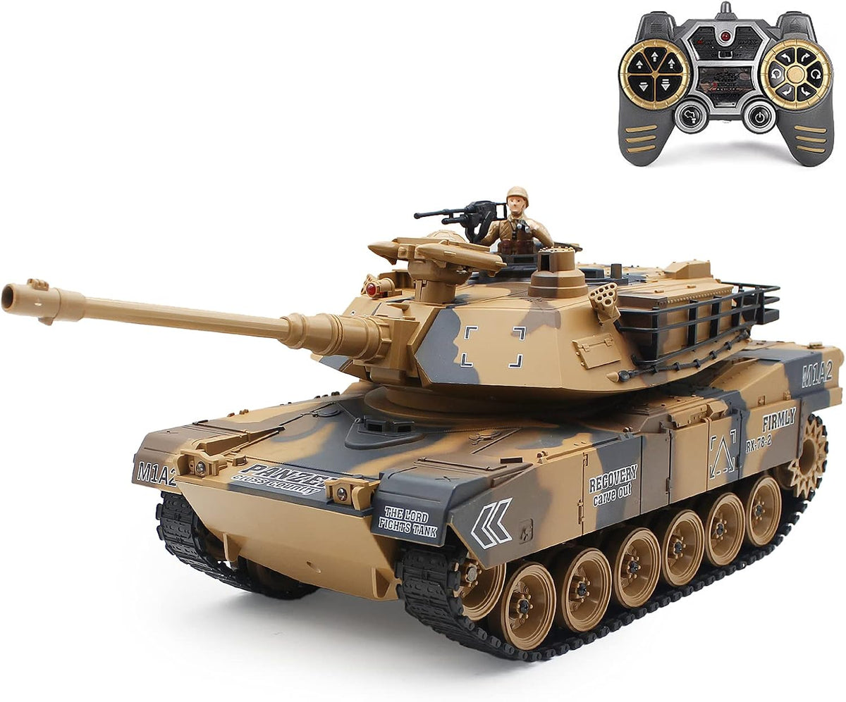fisca 1/18 scale remote control M1A2 Abrams RC tank with rotating turret and rubber tracks
