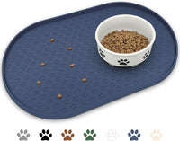 Dog Food Mat Spill-Proof Silicone Dog Bowl Mat Raised Edge Pet - Navy Blue / 19"L x 12"W