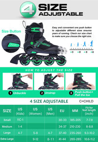 PAPAISON Adjustable Inline Skates for Kids and Adults with Full Light - D green / X-Large - Adult (9-12Women/7-10.5Men) - image 2