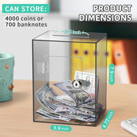 Clear Pink Piggy Bank with Lock & Key for Adults - Brown - image 2