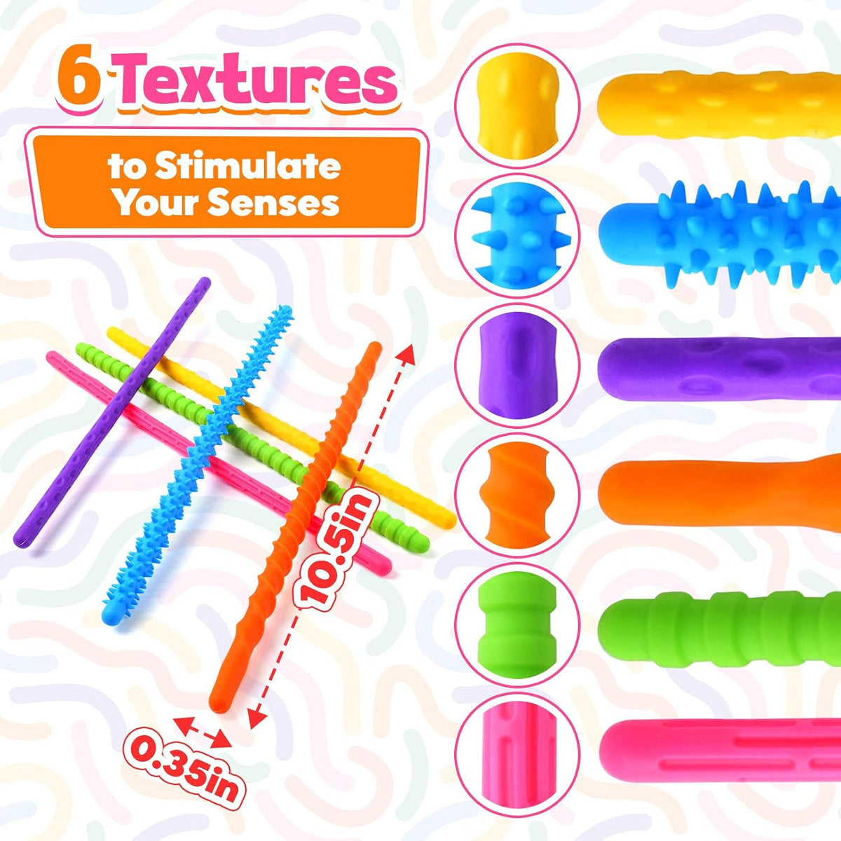 KLT silicone fidget sticks 6-pack in bendable textured colors - view 4