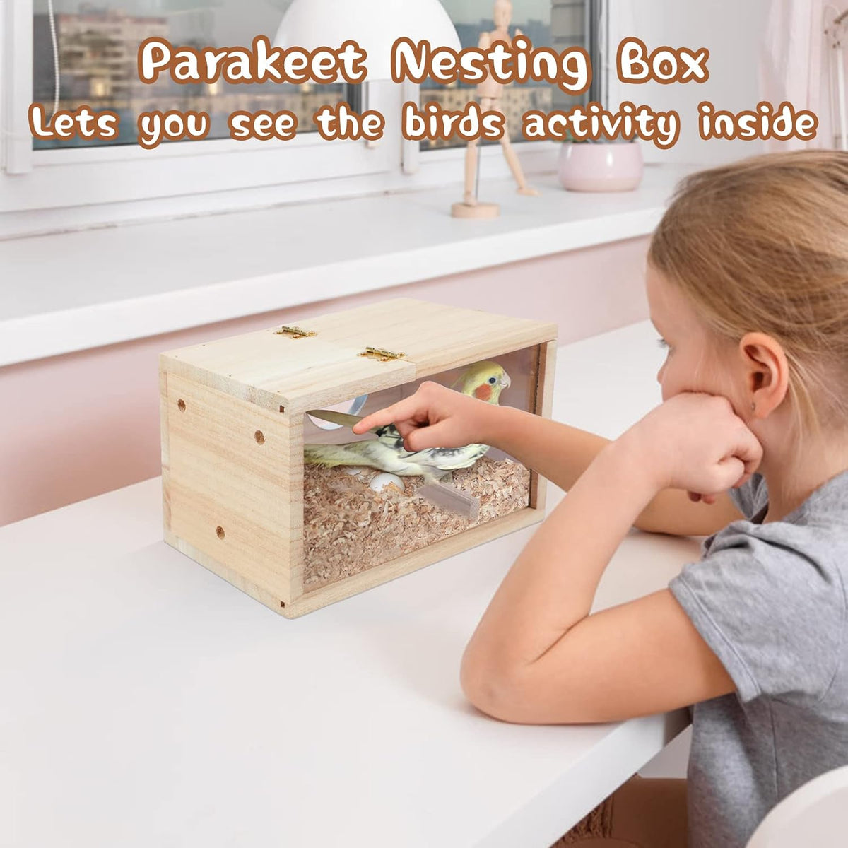 Parakeet Nesting Box, Wooden Parrot Nest Breeding Box with Perch - Horizontal Breeding Box / L - image 4