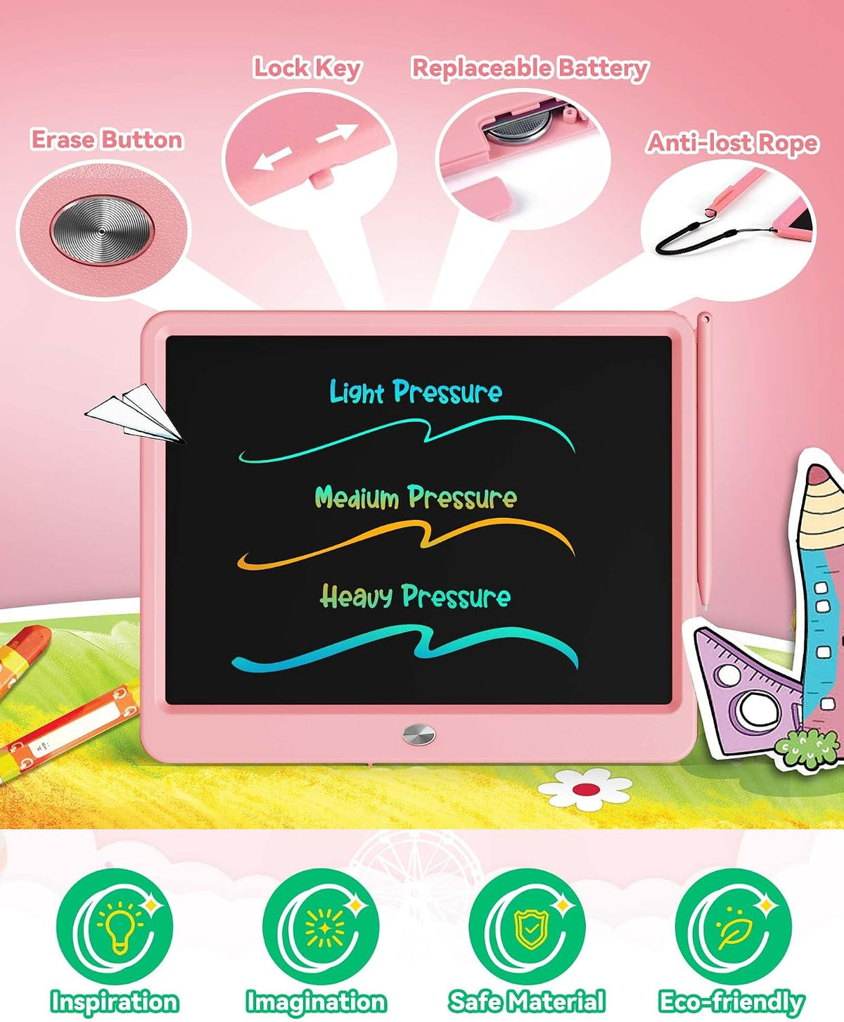 KOKODI 12 Inch LCD Writing Tablet with Anti-Lost Stylus - Pink / 15 inch - image 4