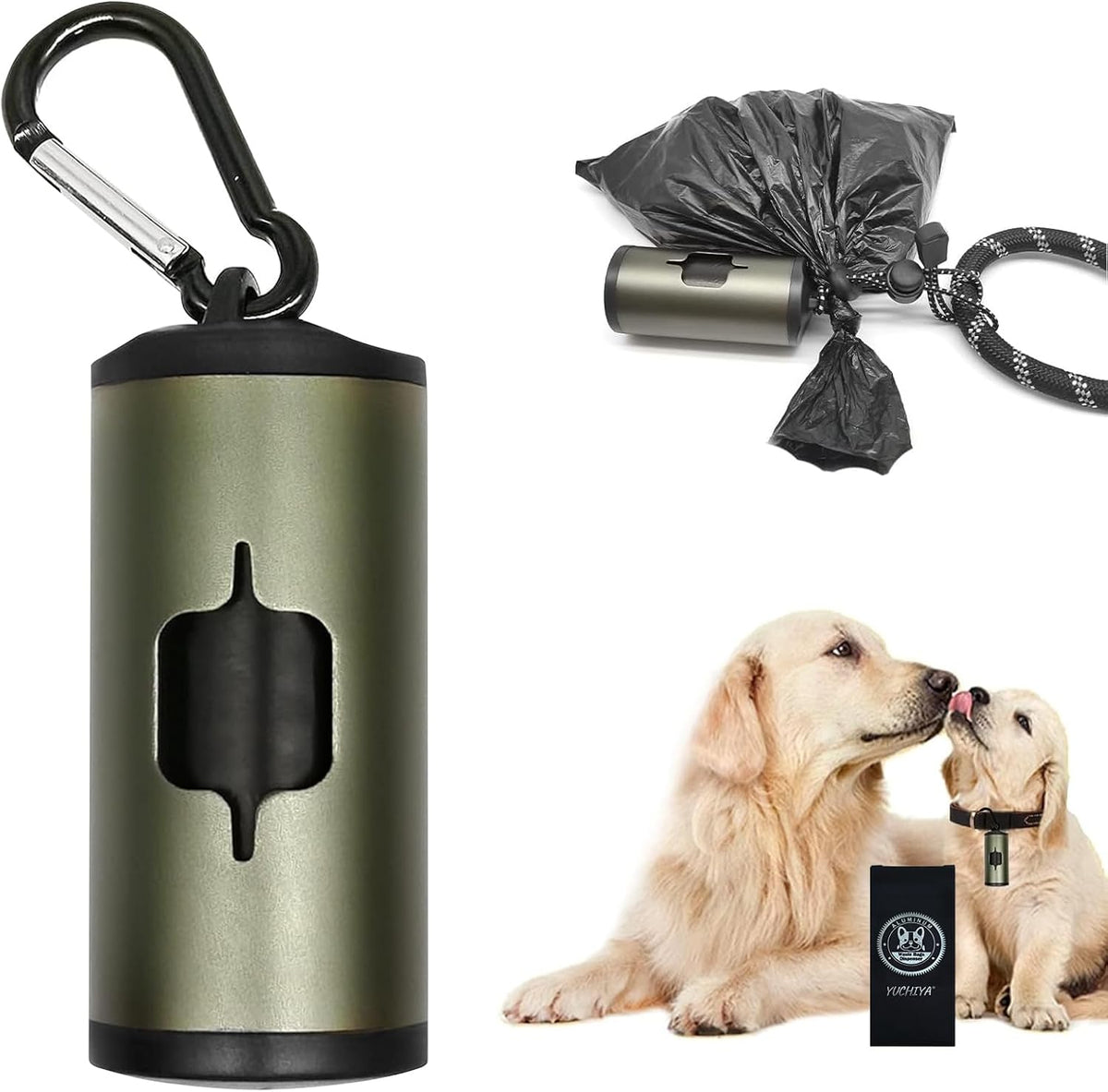 Aluminum Dog Poop Bags Holder with Carabiner Metal Pet Waste Bags - Olive Green / 1 Count (Pack of 1)