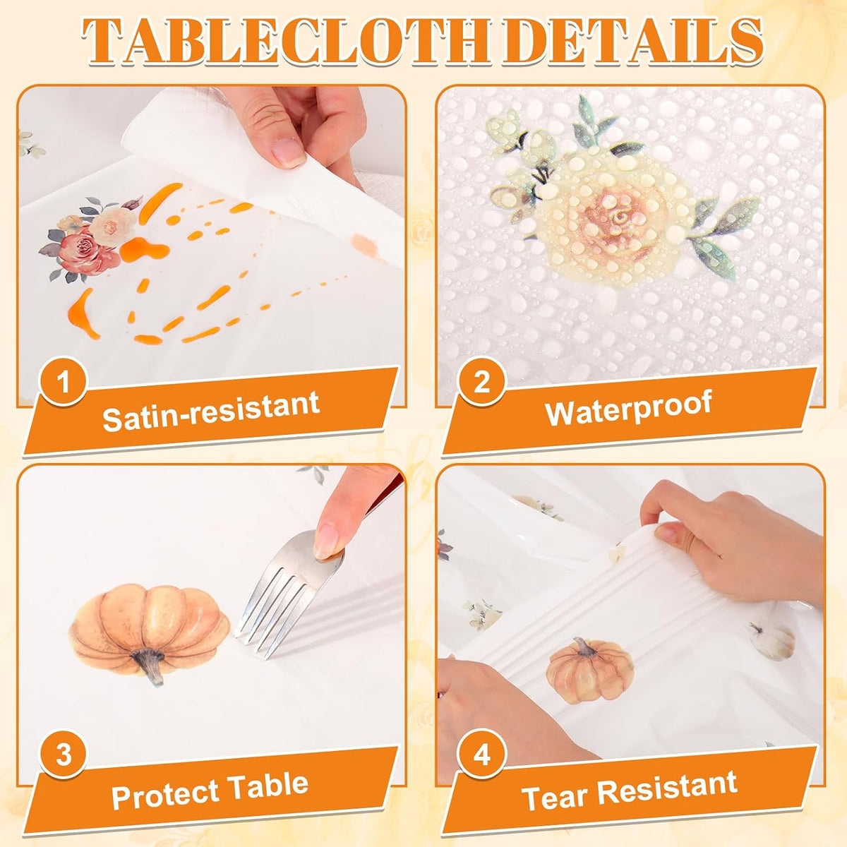 NatNarr 3 Pack Wood Grain Plastic Tablecloths - Autumn Pumpkin - image 4