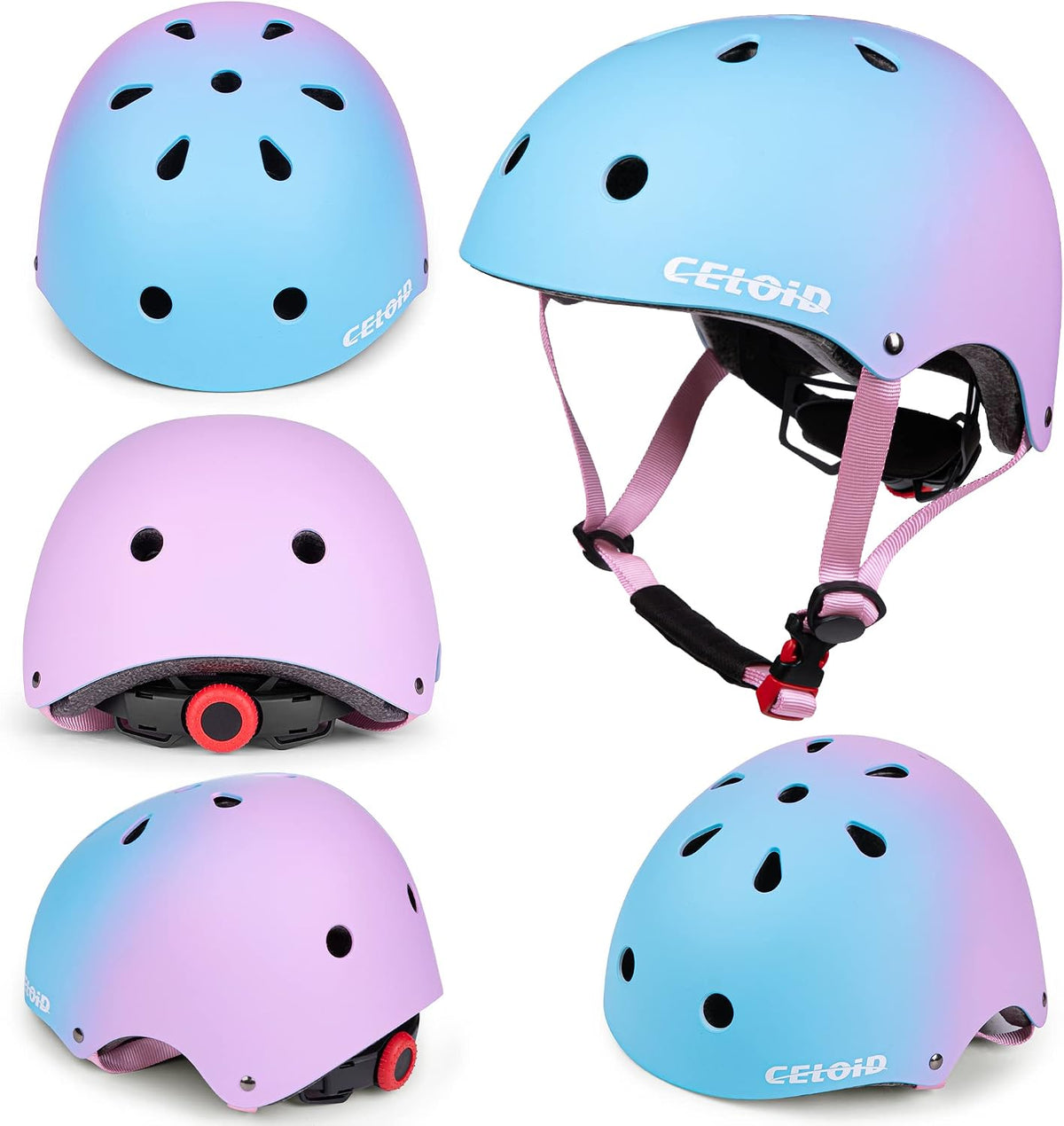 Kids Bike Skateboard Helmet Pad Set - S(18"-20.5"/ 2 -7years) / Blue pink - image 2