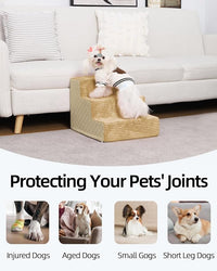 Dog Stairs for Small Dogs,13" H,3-Step Dog Steps for Bed and Couch with High Density Foam,Non-Slip Pet Steps for Doggy and Cat,Pet Stairs with a Washable Cover,Khaki