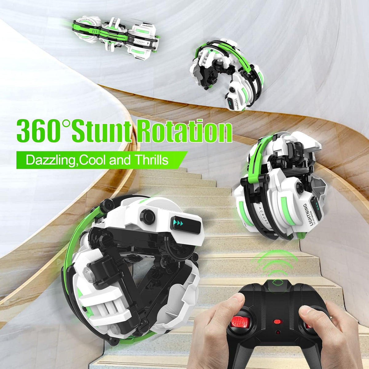 BAZADER 360° Stunt Remote Control Car with LED Lights – Fun for Kids & Family - Green - image 2