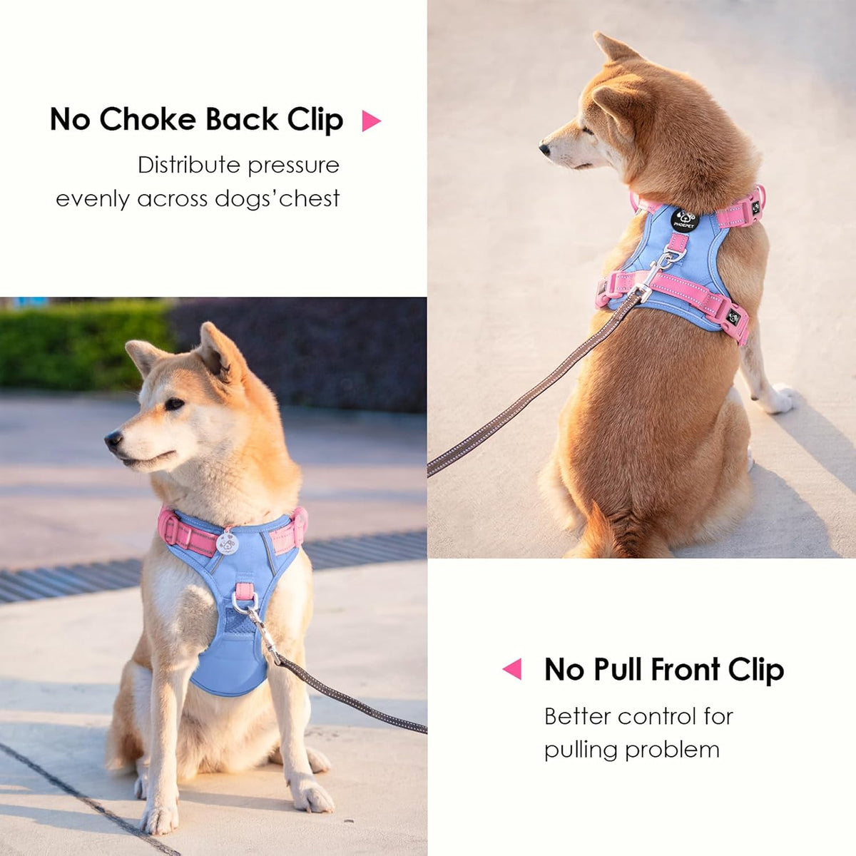 PHOEPET Upgraded No Pull Dog Harness, Reflective Adjustable Vest – Essentials for Dogs - Baby Blue Base & Pink Straps / Extra Large - image 4