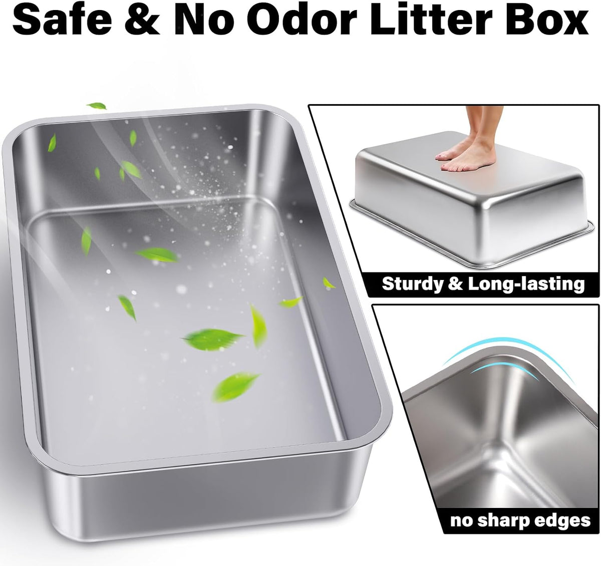 Stainless Steel Litter Box - M-17''×13''×5.1" - image 3
