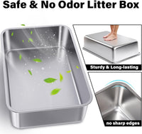 Stainless Steel Litter Box 2 Pack，Metal Litter Box - M-17×13×5.1" - image 2