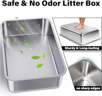 Stainless Steel Litter Box Easy Clean,-Large Metal Litter Box for Cats, High Sided Metal Litters Boxes, No Smell, Non Stick, Odor Proof, Indoor Outdoor