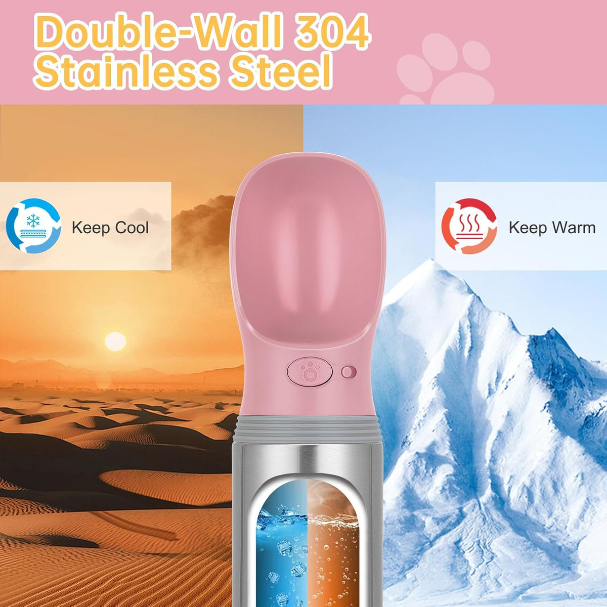 Portable Dog Water Bottle - Button switch / 14 OZ - Pink - image 3