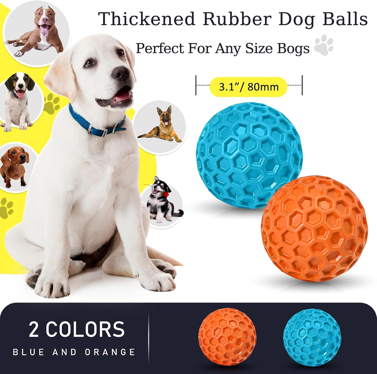2 Pack Indestructible Squeaky Dog Balls for Aggressive Chewers - Azure+Orange - image 2