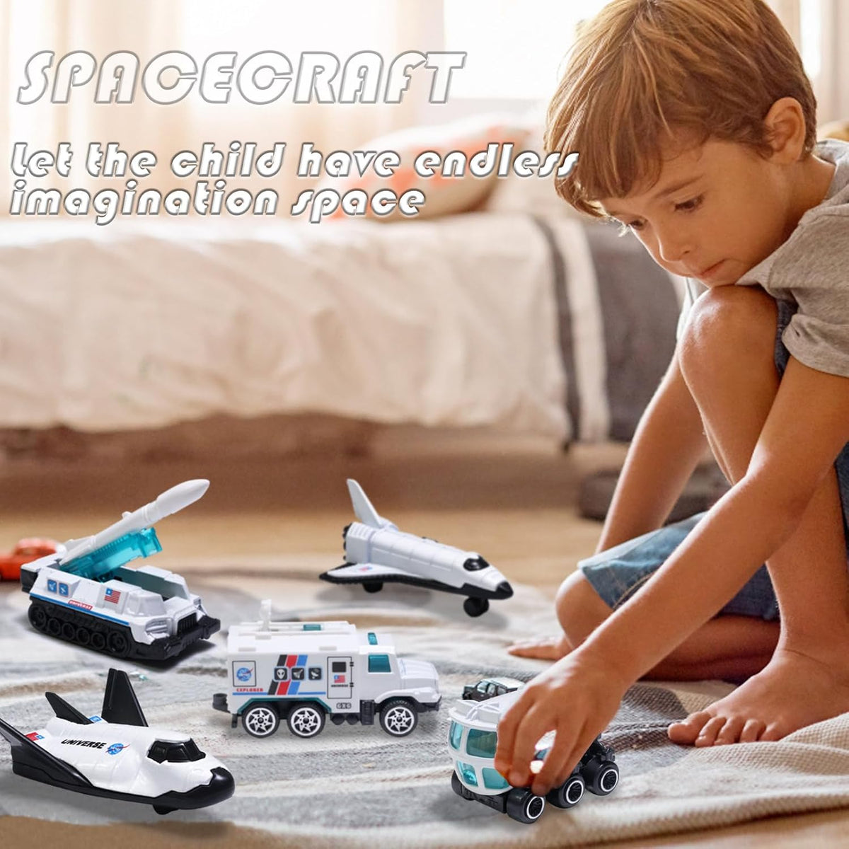 Oriate set of 6 diecast space toys with rocket ship, shuttle and rover - view 3