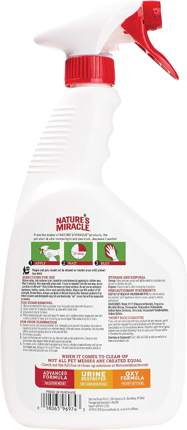 Nature's Miracle Cat Stain and Odor Remover With New Odor Control - Original / 32 Fl Oz (Pack of 1) - image 2