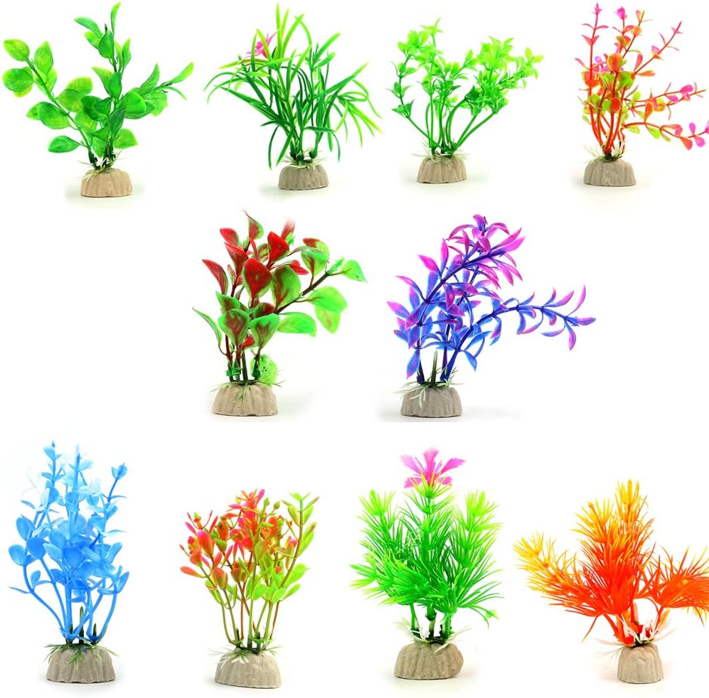 COMSUN 10 Pack Artificial Aquarium Plants - Assorted Color / 10