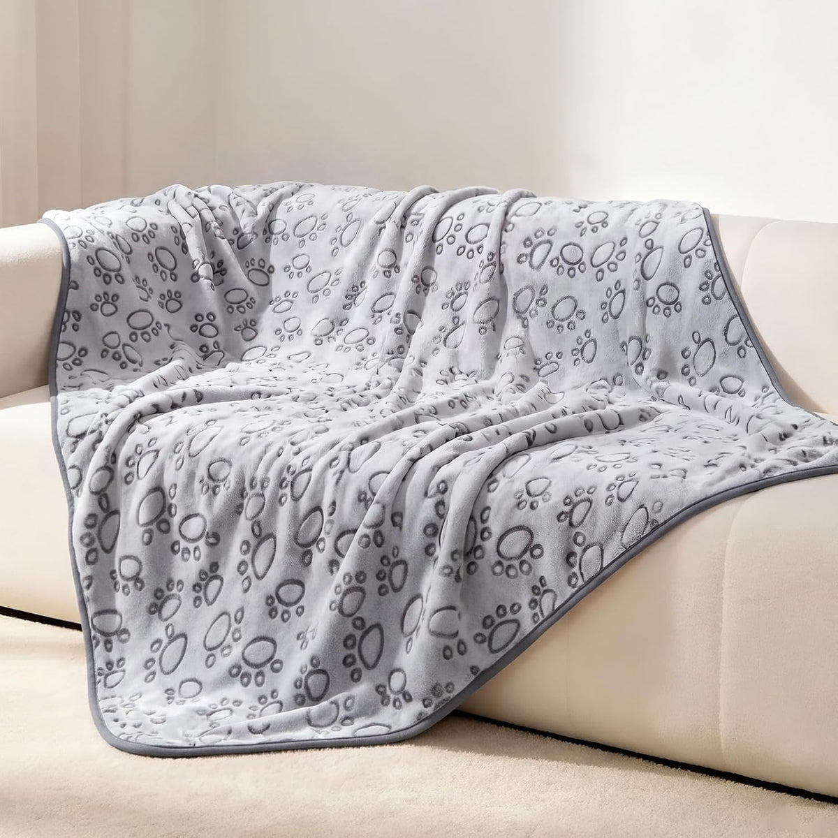 Luciphia Fluffy Paw Print Dog Blanket Large/Medium/Small - Grey Paw / 57x40 inches