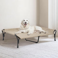 Veehoo Cooling Elevated Dog Bed, XL Raised Pet Cot with Guardrail & Slope Headrest, Durable Breathable Teslin Mesh, Non-Slip Feet, Washable Dog Couch Bed for Indoor & Outdoor, 50.5" x 33.5", Beige