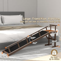 73" Dog Ramp for Bed, Pet Ramp with Removable Side Rail and Non-Slip Surface, Pet Ramp for Small & Large & Senior Dogs with Rest Platform and DIY Glow Strips,Dog Stairs for Couch, Brown