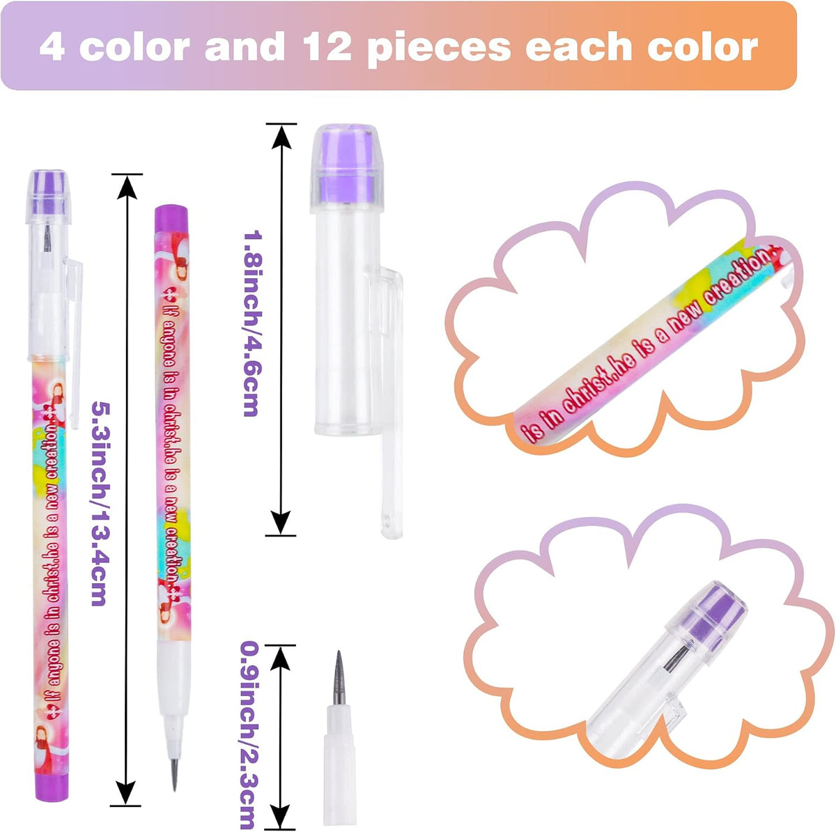 Kolewo4ever 48 bible verse stackable HB pencils with crosses and scripture designs - view 2