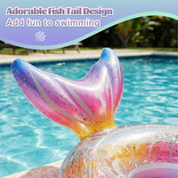 MoKo Pool Floats, Mermaid Inflatable Swim Tubes Floaties – Fun for Kids & Family - Rainbow Silver Scales / 90# - image 2