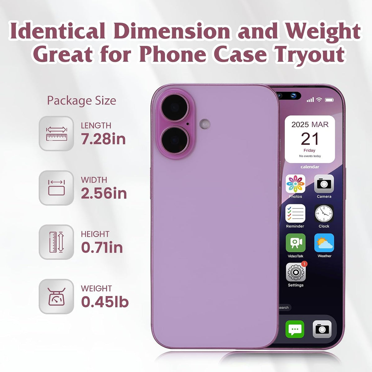 Mearar pink rainbow dummy phone model with aluminum frame, sized like a Phone 16 - view 2